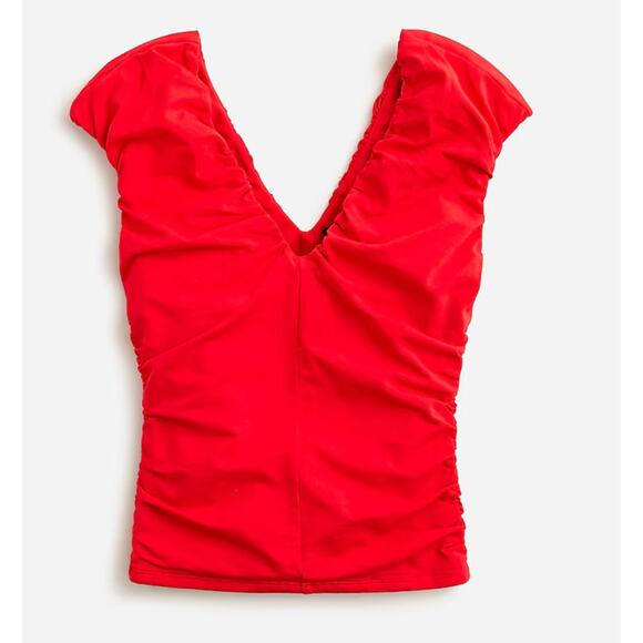 J Crew Ruched V Neck Top XS Red NWT Stretch Blouse Tee Womens CA527 J.Crew - Picture 1 of 4